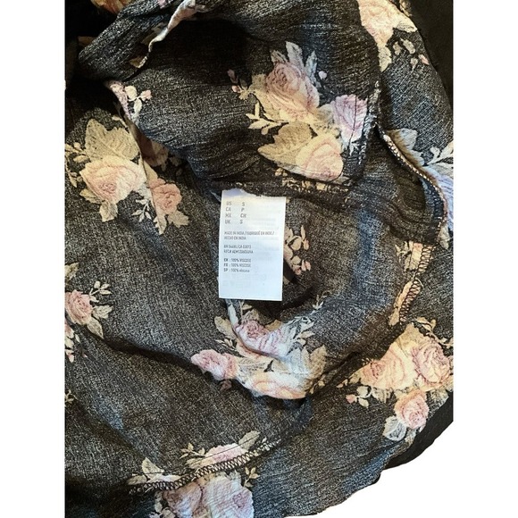 American Eagle Outfitters Romper Women S Black Floral Long Sleeve Surplice Neck - Picture 6 of 7